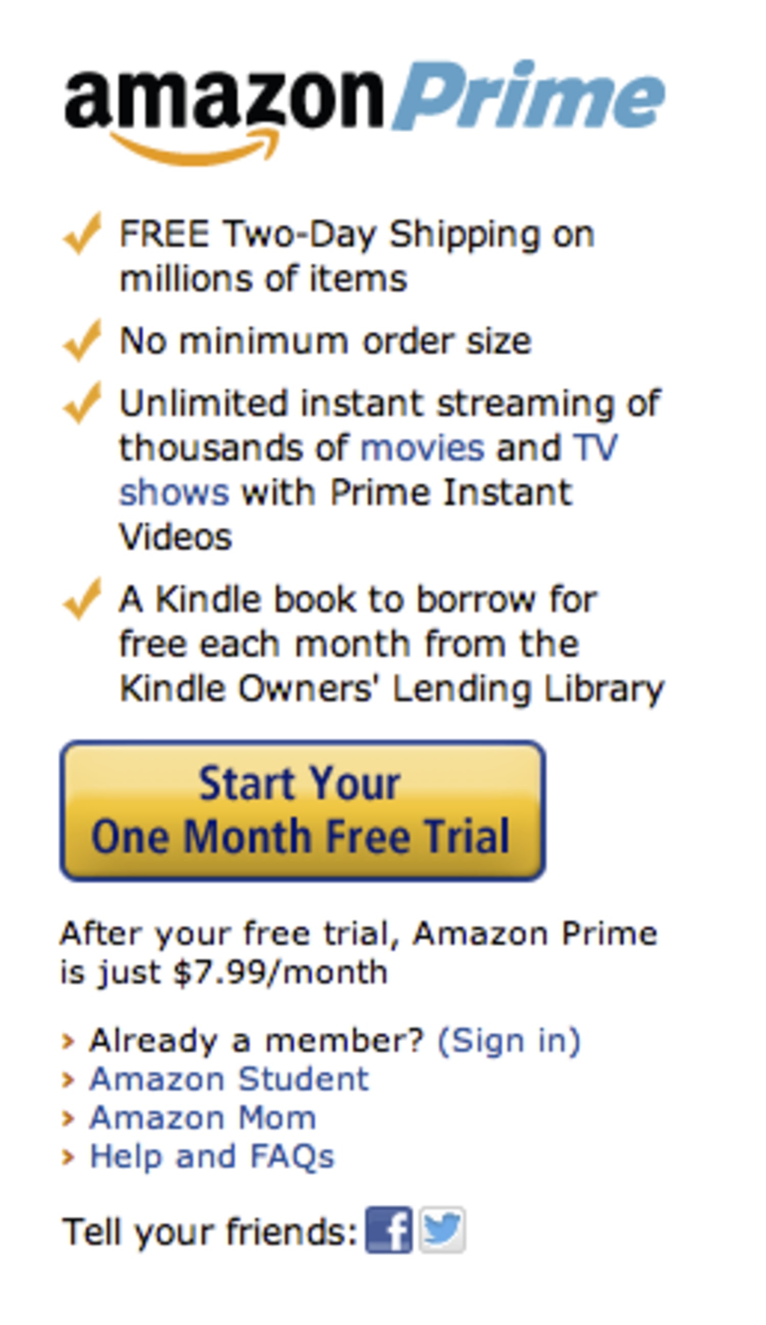Prime plan now available at $7.99 per month