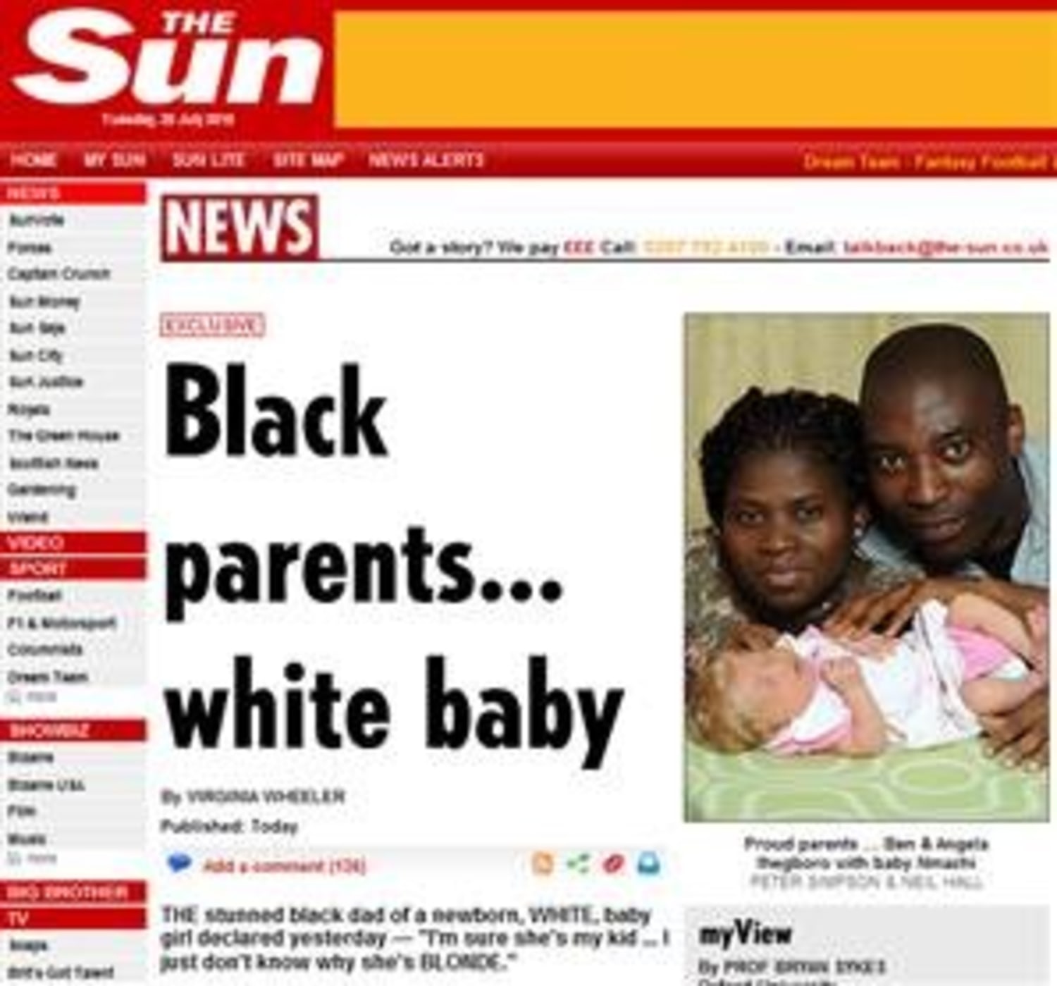 Baby girl giving black birth to White woman
