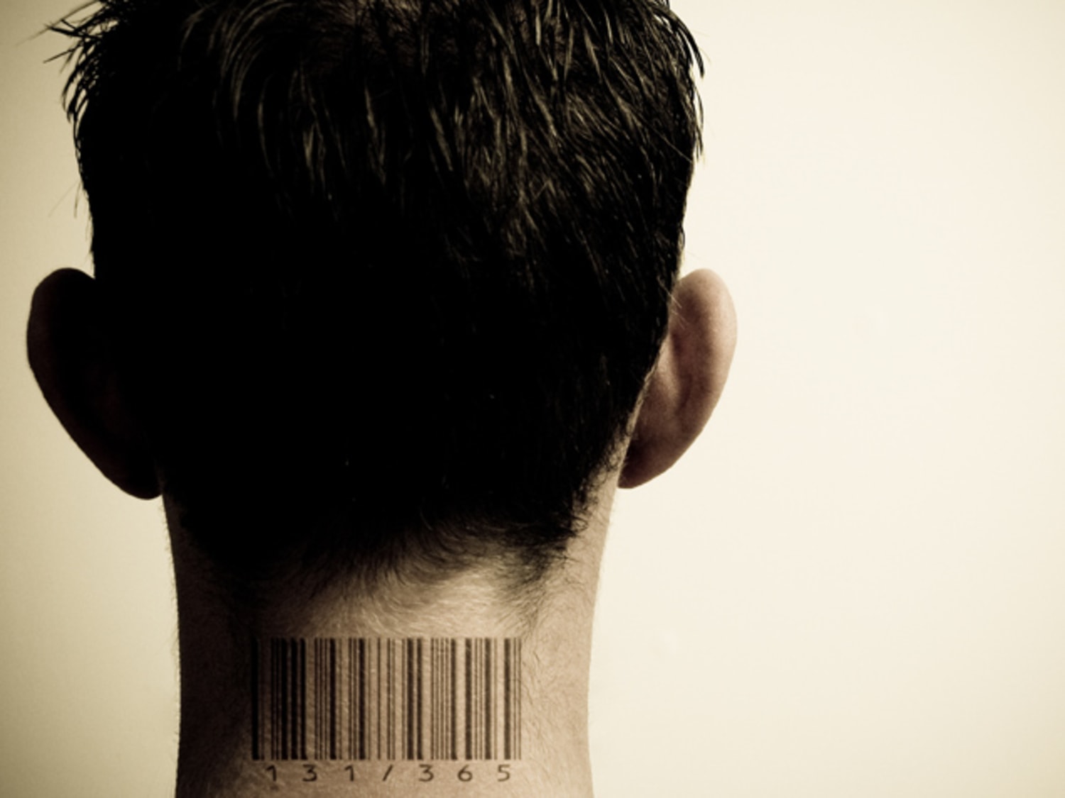 Businessman with Barcode Tattoo on Neck Scratching His Head Stock Photo -  Image of corporation, businessperson: 33901458