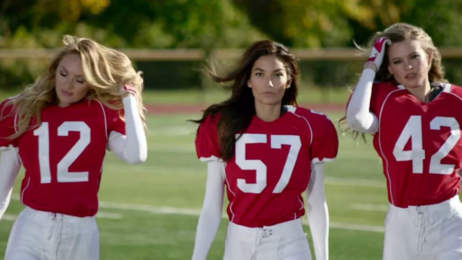 Victoria's Secret angels don football uniforms for Super Bowl