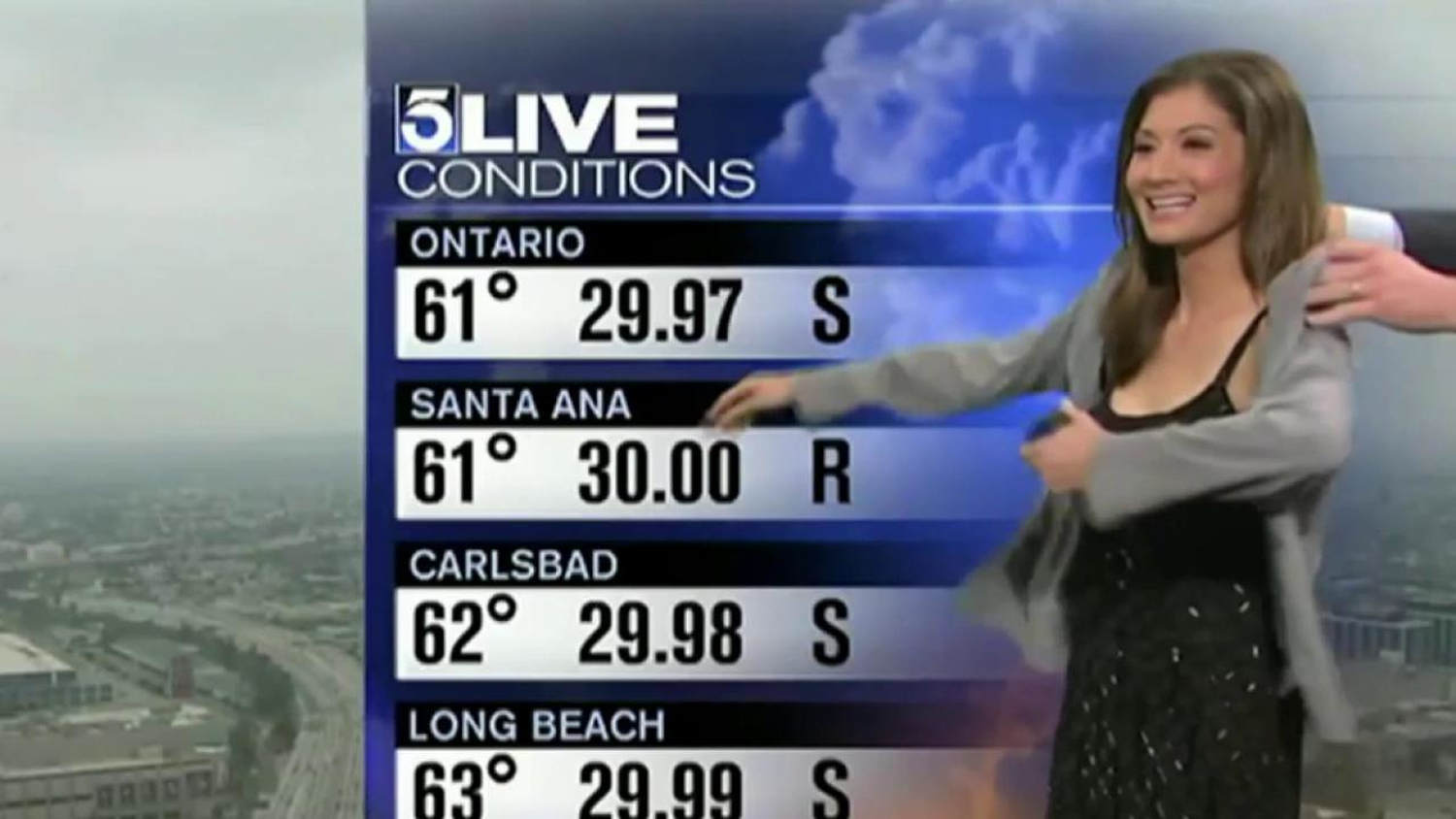 KTLA meteorologist Liberte Chan forced to cover her dress live on air