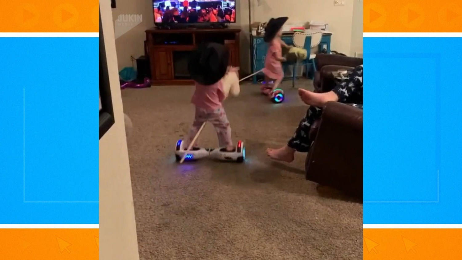 Watch these 2 little girls whiz around their dad on hoverboards