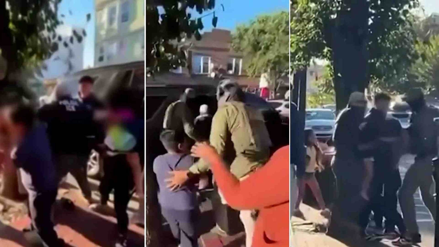Un agente de ICE empuja a un menor que cae al suelo durante una tensa detención en Nueva Jersey