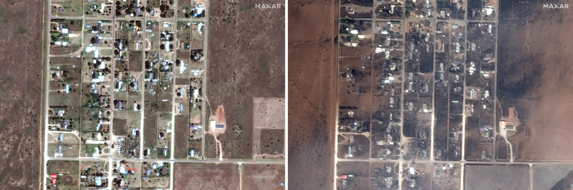 Texas wildfires' damage is seen in satellite pictures.