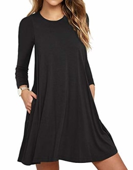 round neck slit pocket plain shift dress