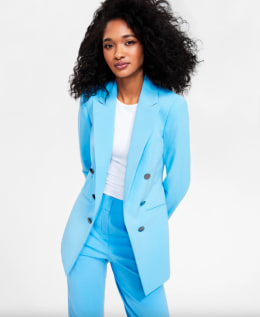 H&M Long Blazer light grey-blue flecked casual look Fashion Blazers Long Blazers 