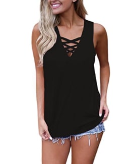 Artfish Women's Flowy Tank Tops Camis Sleeveless Loose Fit Cotton Scoop  Neck Tunic Shirts Black S at  Women's Clothing store