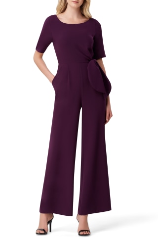 Tahari Tie Waist Crepe Jumpsuit