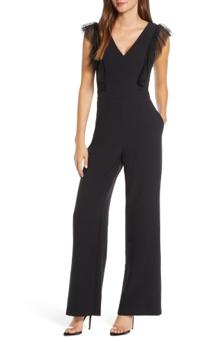 Tulle Ruffle Stretch Crepe Jumpsuit