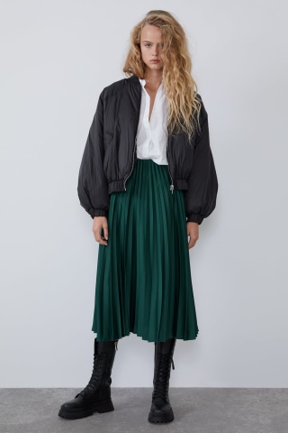 Pleated Satin Effect Skirt