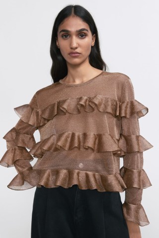 Ruffled Metallic Thread Top