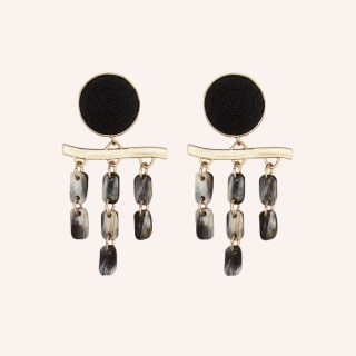Greta Chandelier Statement Earring Clip On in Black Raffia &amp; Horn