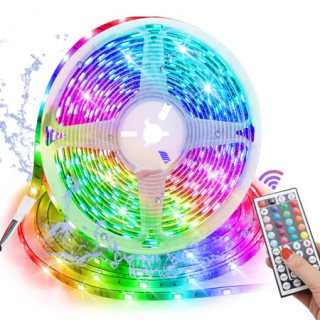 TSV 16.4ft/5M 300LED Waterproof RGB Muliticolor Changing Flexible LED Rope Lights TV Backlight Tape Strip Light Kit with 44Key IR Remote Control, 8-Brightness Level, Memory Function, 12V Power Supply