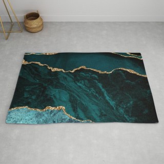 Teal Blue Emerald Marble Landscapes Rug