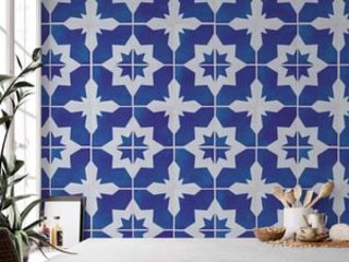 Star Tile Peel and Stick Wallpaper Blue and White MD00086