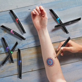 BIC BodyMark Temporary Tattoo Marker with Fine Tip, Precision Series, Assorted Colors, Pack of 8 Markers + 3 Stencils