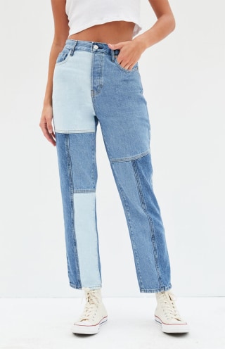 PacSun Two-Tone Blue High Waisted Straight Leg Jeans