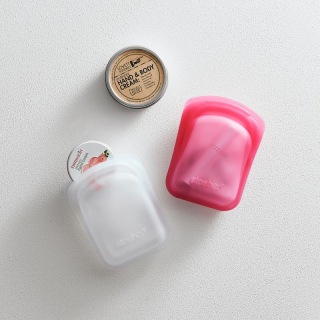 Stasher Platinum Silicone Food Grade Reusable Storage Bag, Clear + Aqua (Pocket Size, 2 Set) | Reduce Single-Use Plastic | Cook, Store, or Freeze | Leakproof, Dishwasher-Safe, Eco-friendly | 4 Oz