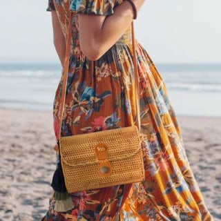 Oval Straw Bag Purse | Wicker Cylinder Rattan Crossbody Handbags