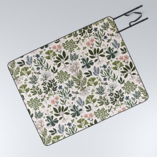 Herbarium ~ vintage inspired botanical art print ~ white Picnic Blanket