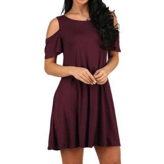Women Cold Shoulder Solid Color Party Dress with Pocket