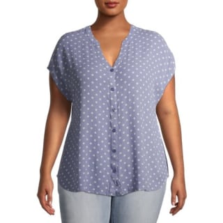 Gray by Grayson Social Plus Size Polka Dot Button-Front Top