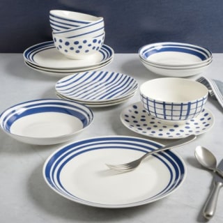 Gap Home New Blue 16-Piece Blue & White Decal Fine Ceramic Dinnerware Set