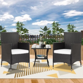 Outdoor Dining Table and Chairs Set, 3pcs Patio Furniture Sets with Glass Dining Table and 2 Sofas