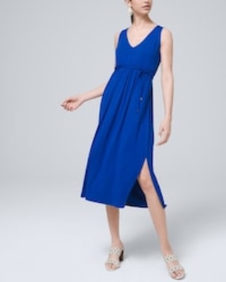 Gathered Waist Slub Knit Midi Dress