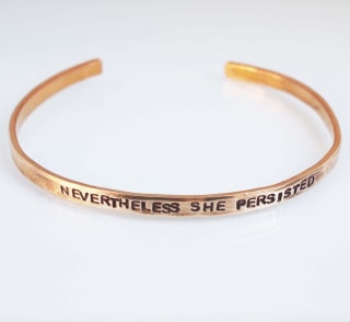 Nevertheless She Persisted Bracelet, Thin Stacking Cuff, Bronze Bracelet