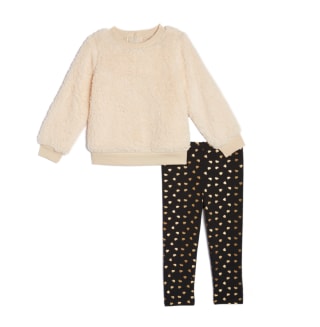 Pippa & Julie Faux Shearling Sweatshirt & Metallic Hearts Leggings Set