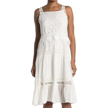 See the Shades Sleeveless Gauze Crochet Midi Dress