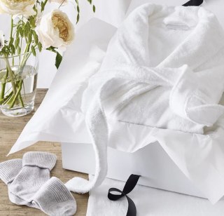 The White Company Classic Cotton Robe & Cashmere Bed Sock Gift Set