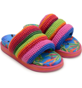 Farm Rio Stripe Crochet Platform Slide