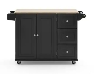 Homestyles Dolly Madison Black Kitchen Cart with Natural Wood Top