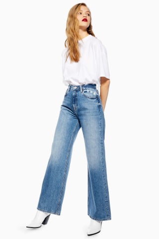 Mid Stone Slim Wide Leg Jeans