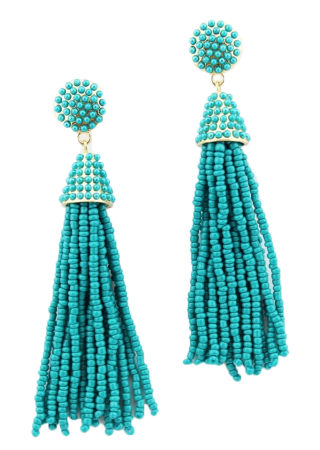 Women Fashion Handmade Hand Beaded Tassels Long Earrings (Teal)