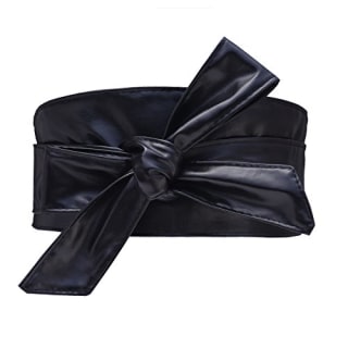 Woman Leatherette Wide Waistband Obi Belt Cityelf Faux Leather Wrap Around Lace Up Cinch Band Wide Self Tie Cummerbund