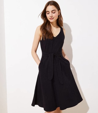 LOFT Tie-Waist Midi Flare Dress