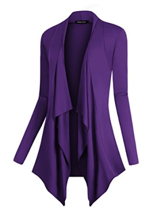Urban CoCo Women's Drape Front Open Cardigan Long Sleeve Irregular Hem (S, Purple)