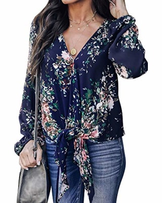 Farktop Floral V Neck Blouse