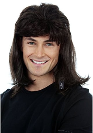 ALLAURA 80s Black Mullet Wig for Men 70s 80 Disco Redneck Hillbilly Costume Wigs Rocker Halloween Costume Adults Kids