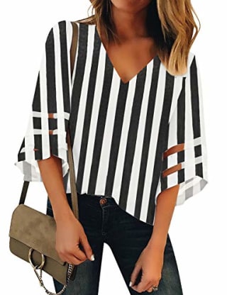 V Neck Mesh Panel Blouse