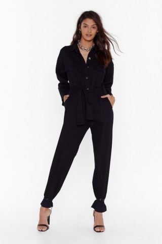 Get to Work Denim Tie Waist Boilersuit