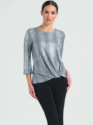 Clara Sunwoo Silver Lamé Twist Hem Top