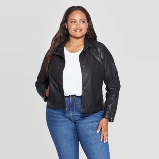 Women's Plus Size Faux Leather Moto Jacket