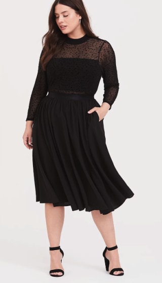 Black Mesh Mock Neck Dress