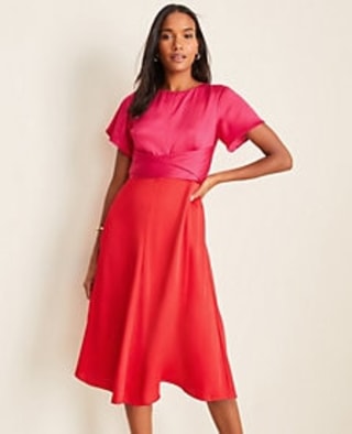 Ann Taylor Colorblock Wrap Midi Dress