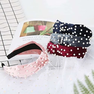 Top Knot Velvet Headband with Pearls