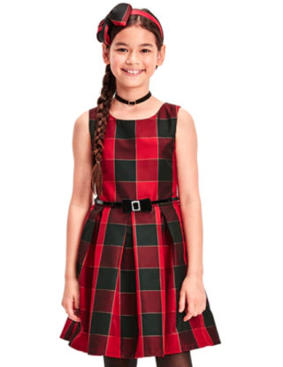 Girls Plaid Pleated Holiday Dress